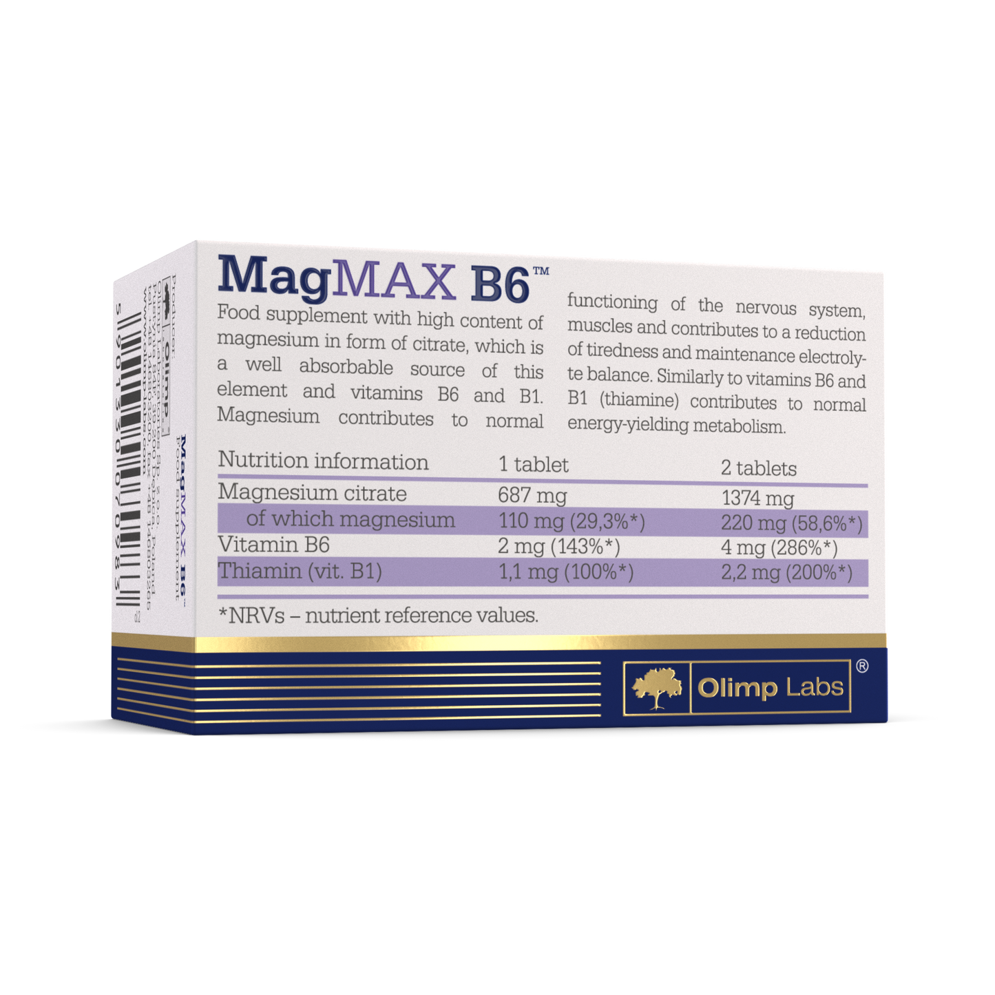 Olimp MagMAX B6 (Magnesium Citrate 687 mg + Vit. B6 and Thiamine) - 50 Tablets