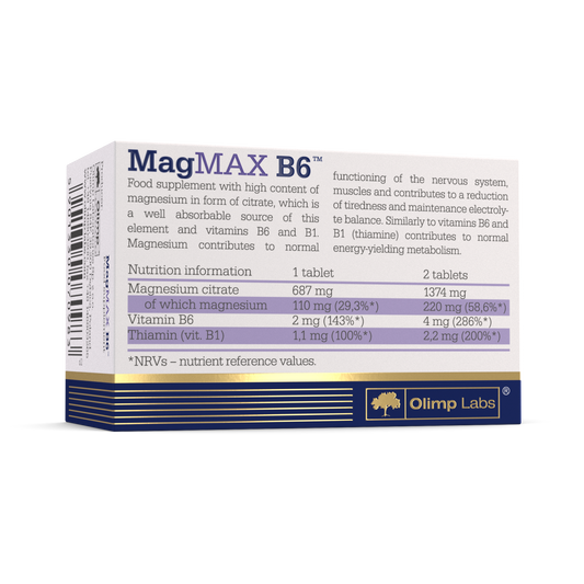 Olimp MagMAX B6 (Magnesium Citrate 687 mg + Vit. B6 and Thiamine) - 50 Tablets